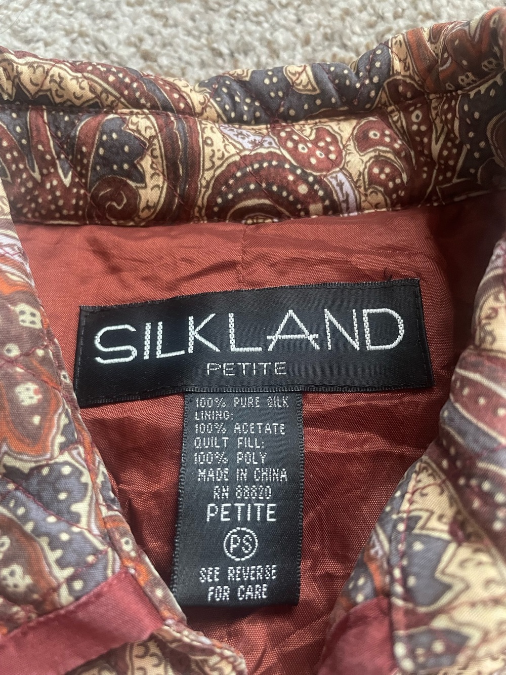 Silkland‎ Vintage Quilted Paisley Jacket Petite Small - Picture 2 of 4
